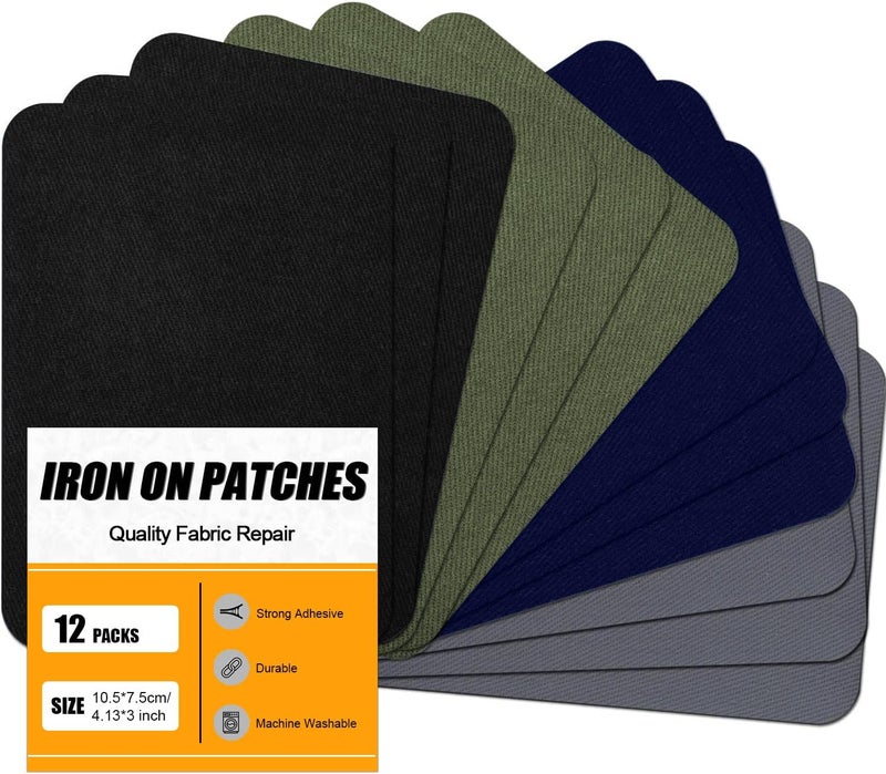 MOONSJONES Iron on Patches for Fabric Clothes, Iron-on Patch Repairing Inside & Outside Holes for Jeans, Backpacks, Down Jackets, Hat, Pants, Sweaters (7.5 cm x 10.5 cm) - 12Pcs - Image 1
